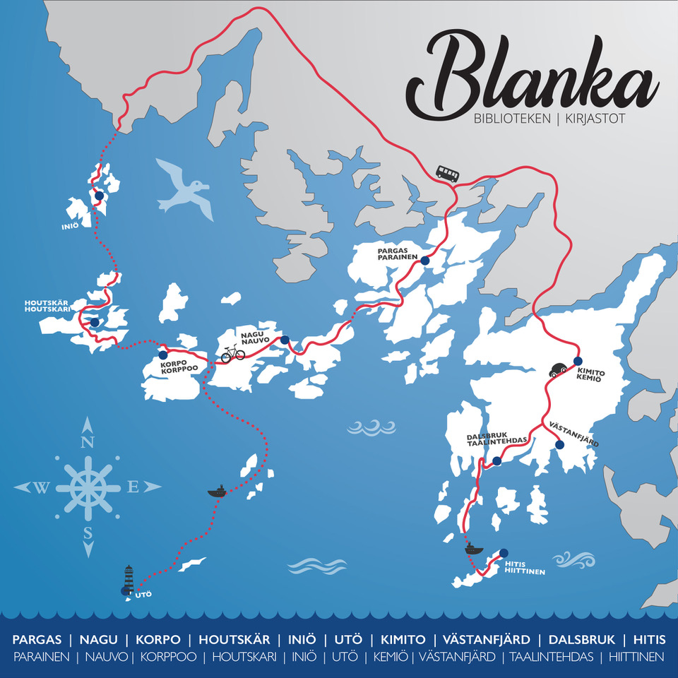 Map of Blanka Libraries in the Åboland archipelago.